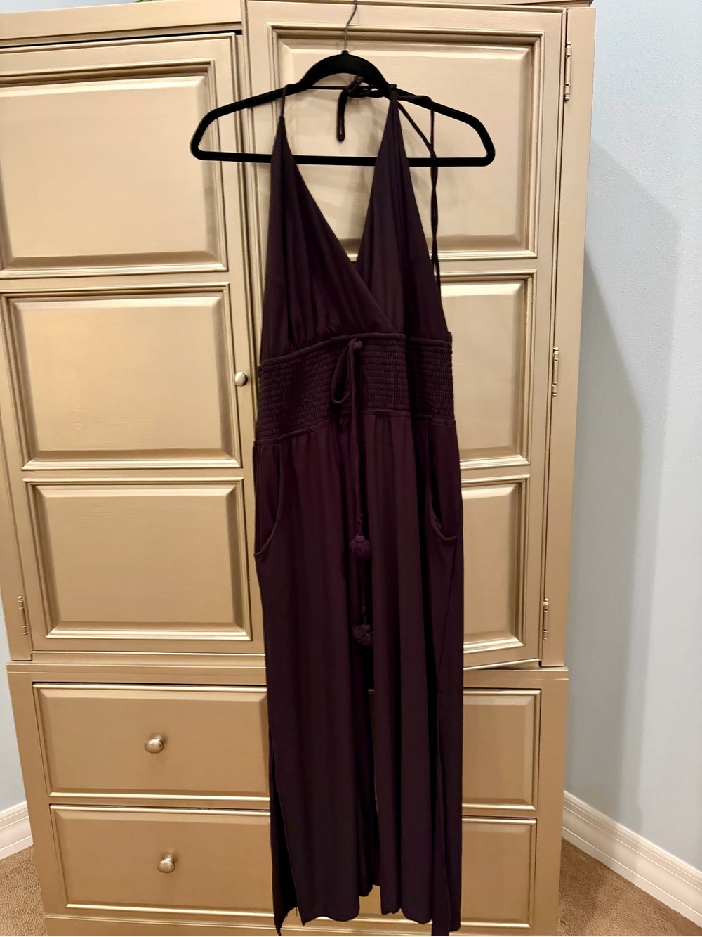 Black Halter Maxi Jumpsuit with Smocked Waist